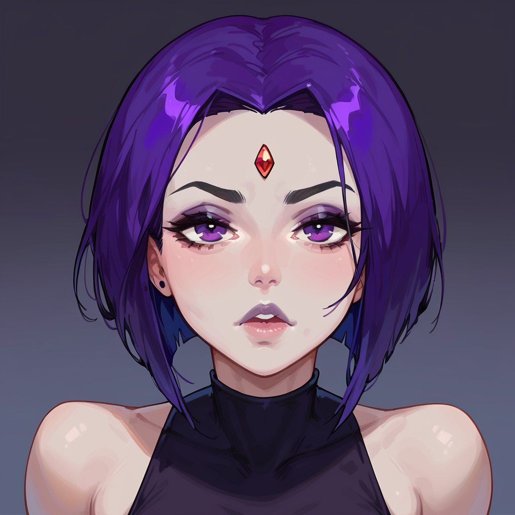 [score_9, score_8_up, score_7_up, score_6_up, score_5_up, score_4_up],raven,raven from dc,teen titans,teen_titans,grey skin,purple hair,gothic,face closeup