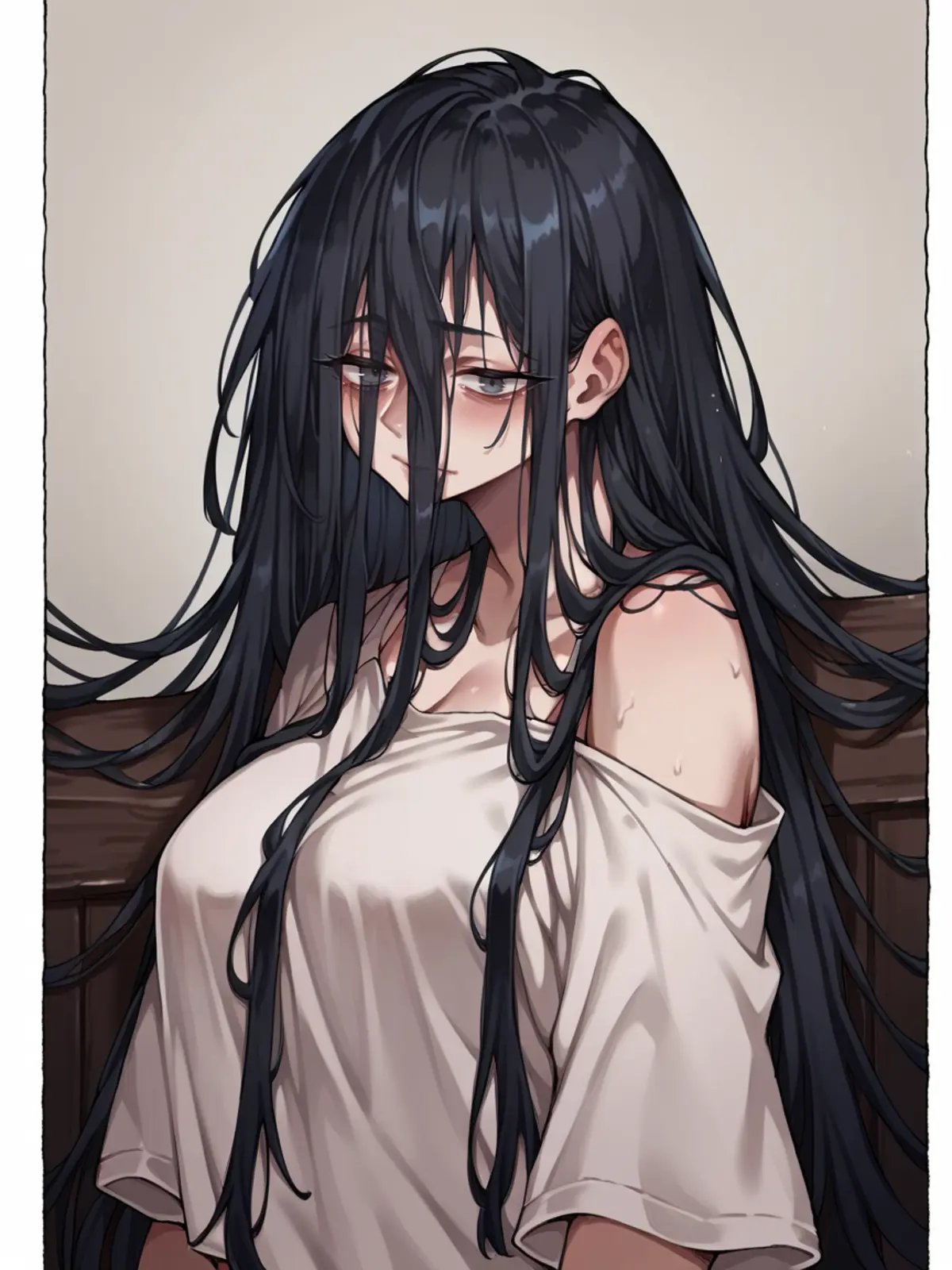 score_9, score_8_up, score_7_up, score_6_up,  <lora:rm0g3r4XLP:1> rm0g3r4, 1girl, long hair, black hair, 