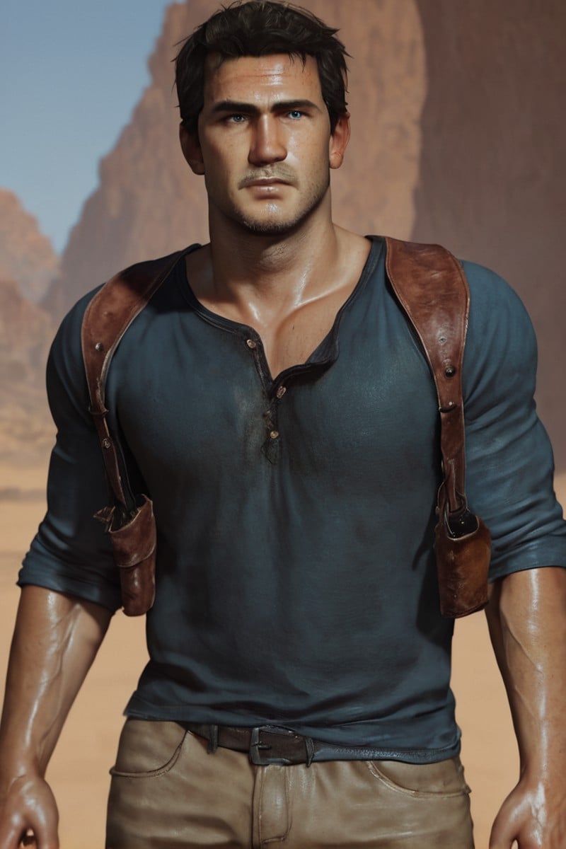 score_9, score_8_up, score_7_up, source_anime,NathanDrake,stubble, looking at viewer, blue shirt, muscular, desert, upper body, torso, pants<lora:detailed_notrigger:1> <lora:Nathan_Drake_-_Uncharted_Series:1> <lora:twilight:1>