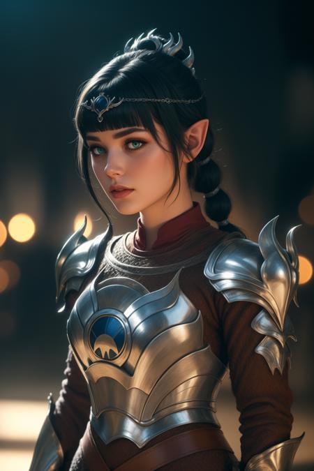 cinematic film still beautiful adult   best quality, high quality, high detail, 4k, 8k resolution,  blurry foreground,rim lighting   <lora:Char_bg3-ShadowheartbyDocS-LORA:0.8> dsshadowheart, black hair, long hair, ponytail, bangs, braid, hair ornament, pointy ears, green eyes, circlet, silver armor, silver breastplate, pauldrons . shallow depth of field, vignette, highly detailed, high budget, bokeh, cinemascope, moody, epic, gorgeous, film grain, grainy