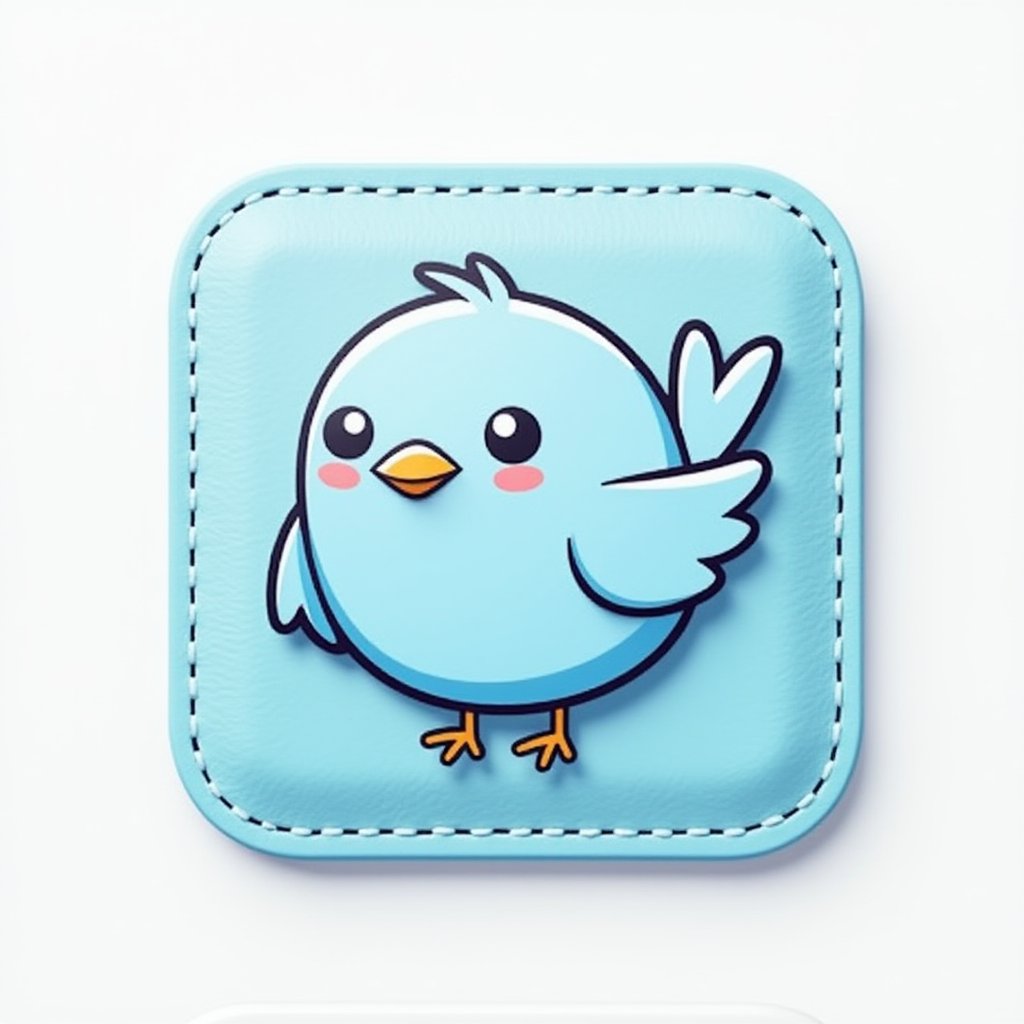 ,APP ICON,leather material,a light blue leather square on a white background with a bird outline illustration drawn on it,playful and cute cartoon style ，<lora:Colorshow-皮革ICON:1>