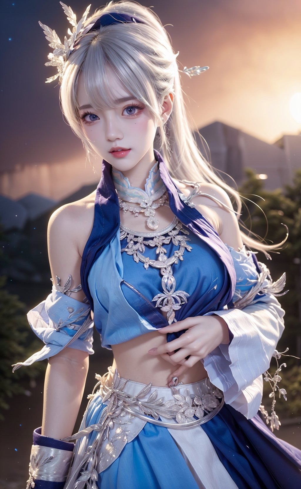 ,ulzzang-6500-v1.1,(raw photo:1.2),(photorealistic:1.4),best quality ,masterpiece, illustration, an extremely delicate and beautiful, extremely detailed ,CG ,unity ,8k wallpaper, Amazing, finely detail, masterpiece,best quality,official art,extremely detailed CG unity 8k wallpaper,absurdres, incredibly absurdres, huge filesize, ultra-detailed, highres, extremely detailed,beautiful detailed girl, extremely detailed eyes and face, beautiful detailed eyes,light on face,cinematic lighting,1girl,see-through,looking at viewer,outdoors,(upper body),yangyuhuan,light smile,<lora:Princess Doll Likeness - 公主娃娃_v1.0:0.4> <lora:杨玉环银翎春语:0.8>