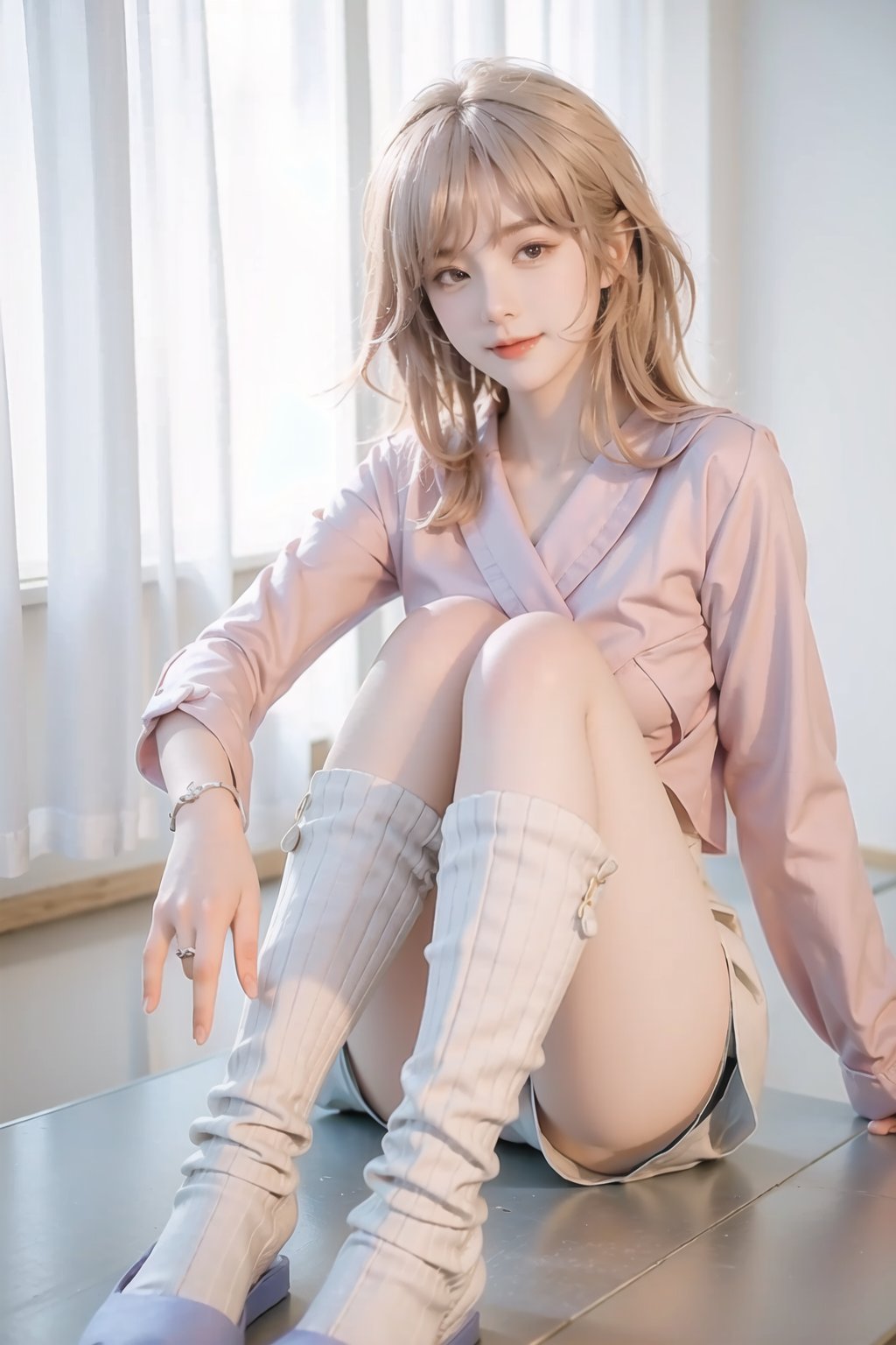 best quality,Best quality,masterpiece,ultra high res,(photorealistic:1.4),raw photo,1girl,solo,jxm,stand,school,pink hair,opaque,delicate face,long legs,whole body,smile,<lora:face-完美脸型2:0.3>,<lora:face-阿又:0.2>,<lora:jxm01-000012:0.7>,