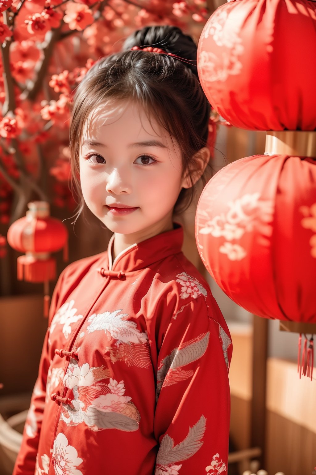 masterpiece,best quality,girl,red,the red lantern,the spring festival,8 years old,