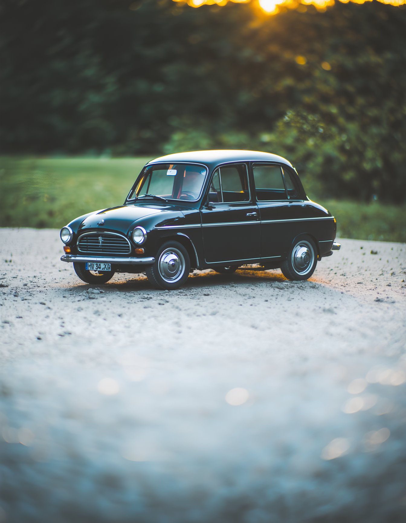 (best quality,8K,highres,masterpiece), an extraordinary macro shot capturing a tiny retro auto on slightly muddy ground. The scene is bathed in a fresh morning atmosphere, with soft bokeh creating a mesmerizing background. The close-up perspective highlights every intricate detail of the vintage vehicle, from its weathered exterior to its tiny wheels. The amazing depth of field draws the viewer's eye, immersing them in the scene and evoking a sense of wonder. This artwork transports the audience to a nostalgic yet vibrant setting, where the beauty of the mundane is captured in stunning detail. ,