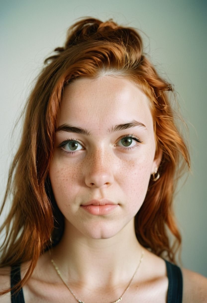 1girl, 18yo, close up portrait, plain background,Rolleiflex 2.8F, 