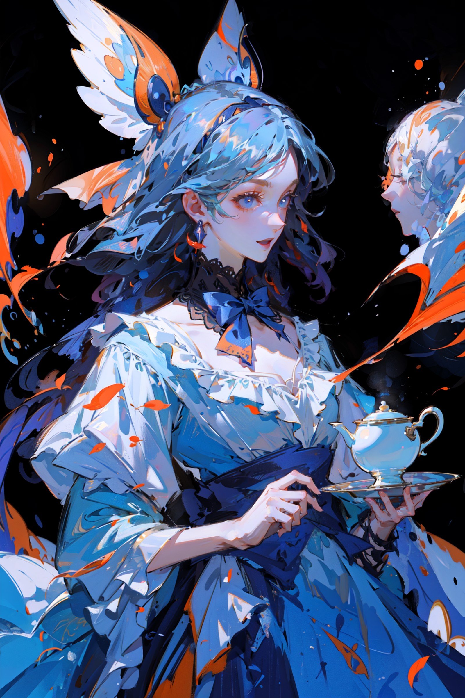 ((best quality, masterpiece, absurbres, super-resolution)) (Blue and orange) Alice in Wonderland, Tea Party