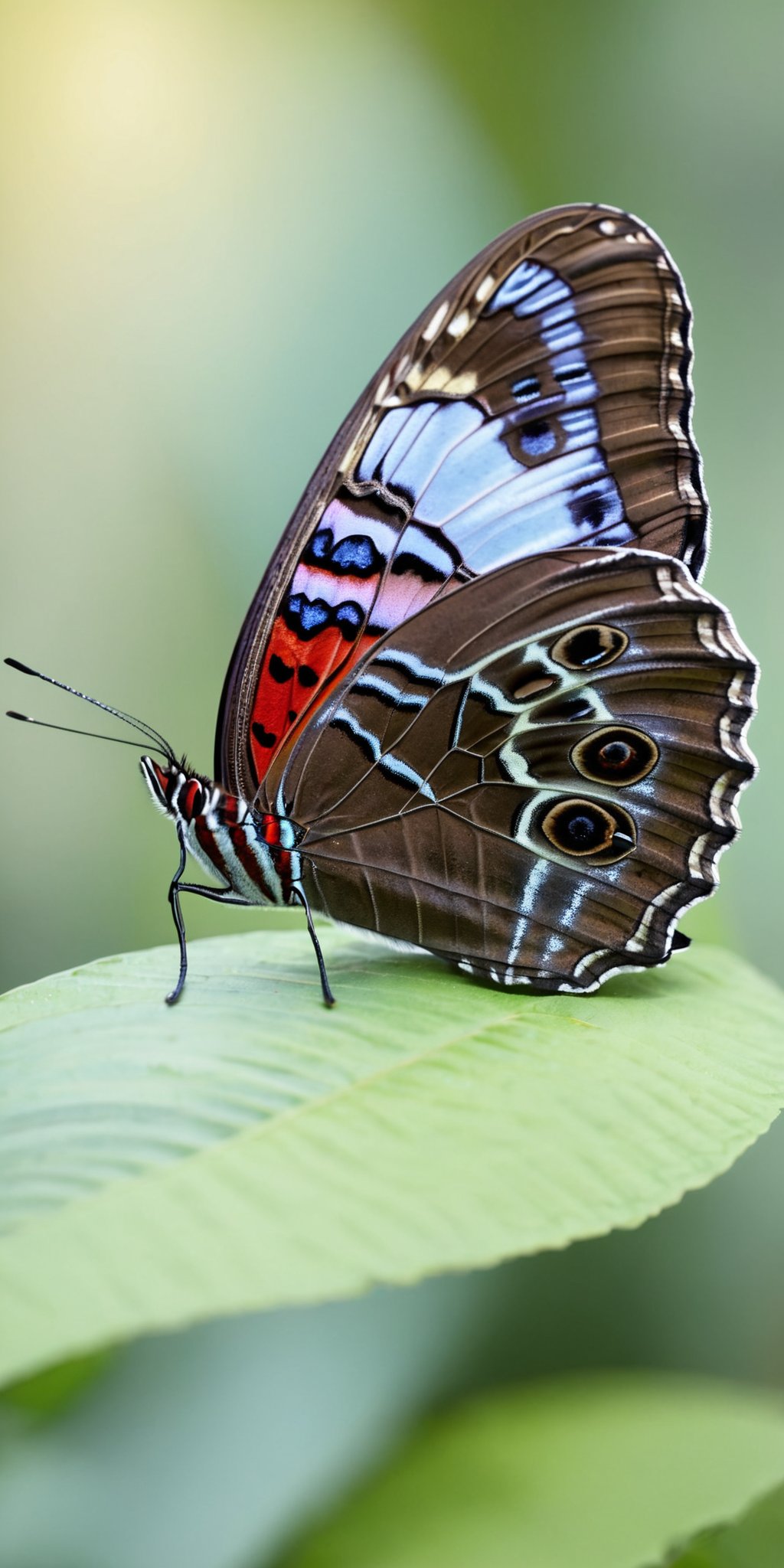 Owl butterfly,sitting,forest,early morning,soft sunlight,no artist,hyperrealistic,photography,highly detailed,natural colors,DSLR,4K,ultra-high-definition,focus,<lora:HMSG微距蝴蝶XL-000010:1>,