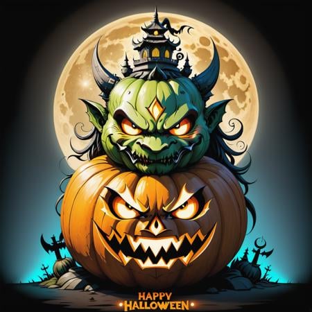 scary huge pumpkin in the Halloween night with text as KARTHIK,  text as "",  style_bebas , Leonardo Style, oni style,  illustration, vector art, <lora:EMS-14860-EMS:0.800000>, , <lora:EMS-10860-EMS:0.800000>, , <lora:EMS-59452-EMS:1.000000>