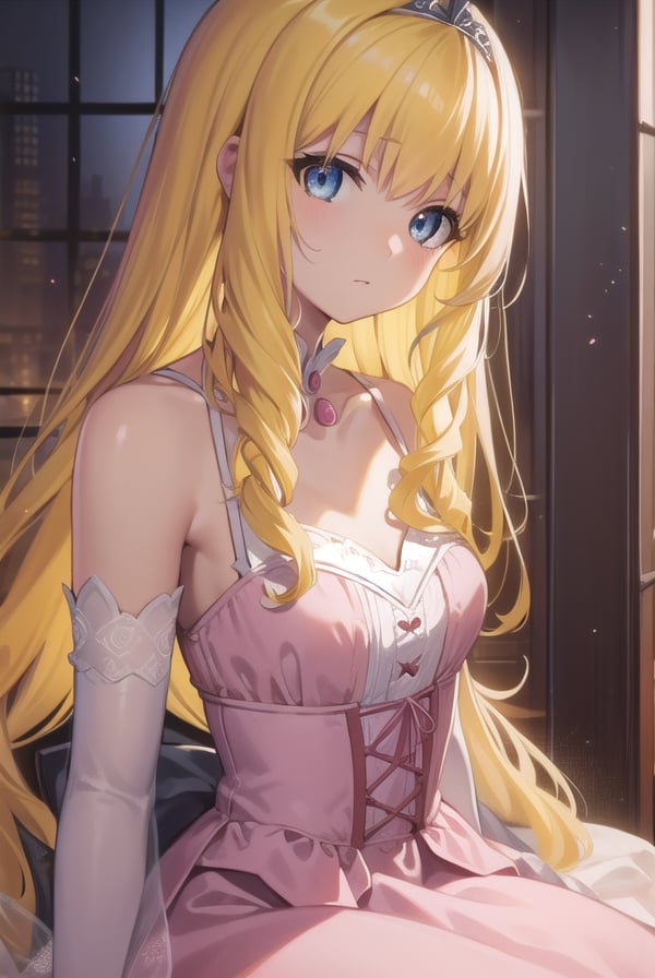 latifafleuranza, <lyco:latifafleuranza-lyco-nochekaiser:1>,latifa fleuranza, (yellow hair:1.5), blue eyes, long hair, (flat chest:1.2),BREAK diadem, tiara, elbow gloves, gloves, white gloves, dress, frilled dress, long skirt, frilled skirt, corset, (pink dress:1.5),BREAK looking at viewer, full body,BREAK indoors,BREAK <lyco:GoodHands-beta2:1>, (masterpiece:1.2), best quality, high resolution, unity 8k wallpaper, (illustration:0.8), (beautiful detailed eyes:1.6), extremely detailed face, perfect lighting, extremely detailed CG, (perfect hands, perfect anatomy),