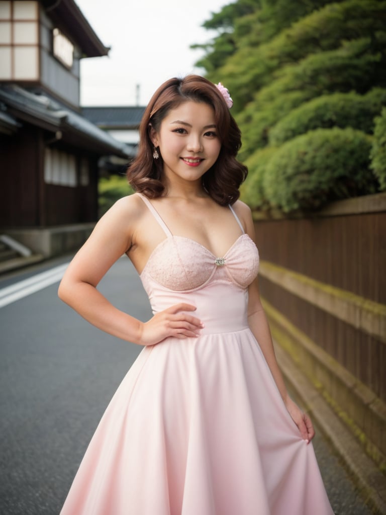 best quality, pinup a young girl 18yo skin skin-color color stand in japan, saitama, evening gown, General_Camera  200mm f1.8 len