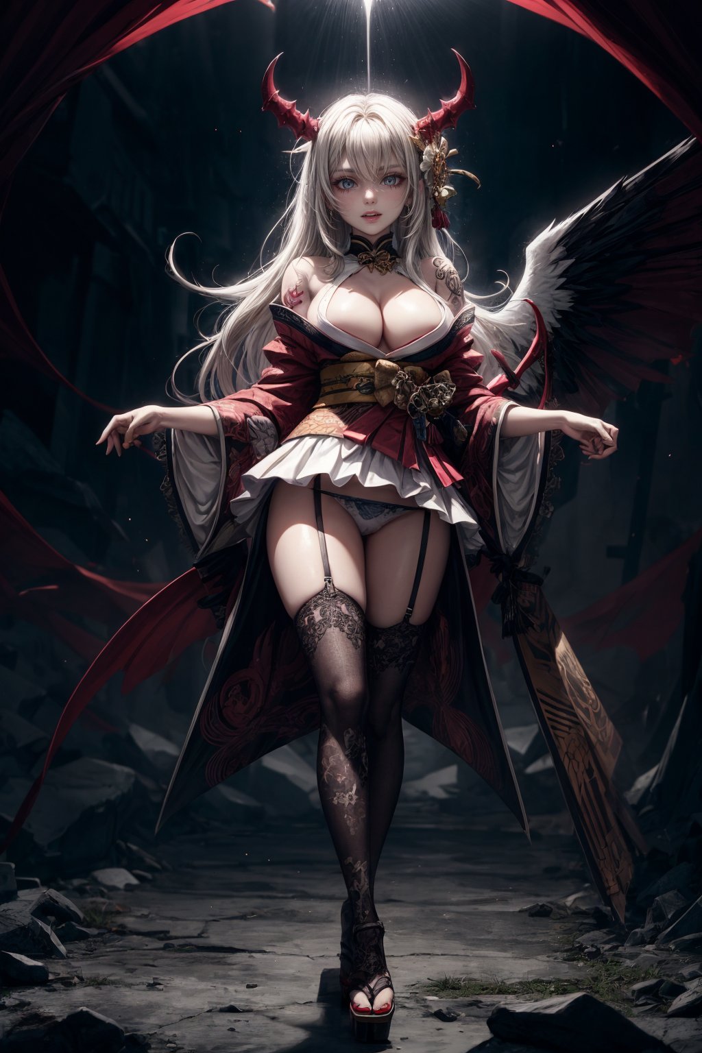 Masterpiece,  Top Quality,  High Resolution)),  8K,  Breach. Cruel,  Cosmic Fallen Angel Devil,  Cruel,  Evil,  Fine Eyes: 1.3,  Breach,  Fine Face: 1.3,  Accessories,  (Full Body Tribal Tattoo),  ((Super Fine Armor Kimono & White Lace Skirt)),  ((Upskirt)),  ((Cute Panty Clad)),  D-Cup Cleavage,  Breach,  Creature luminescence,  creepy,  Re, .HELL SENT,  very bright colors,  light particles: 1.2,  shining light,  Mshiff,  wallpaper art,  inorganic life form,  inorganic object made of gold,  red and white,  UHD wallpaper,  cowboy shot,  evil glow,  evil laugh,  Kiana Kasrana,  YAMATO,  rolopekka noelledef,  outfit-km,  purple dress,  yaemikodef,  monadef,  kamisatoyakadef,  alexia_olis,  arlecchino,  phlg,<lora:EMS-179-EMS:0.500000>,<lora:EMS-1093-EMS:0.000000>,<lora:EMS-63140-EMS:0.200000>