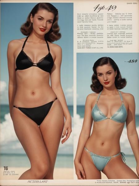 1940s 21 year old, woman, bikini, sears-lingerie-ad catalog <lora:searslingeriead-v1.3:1>