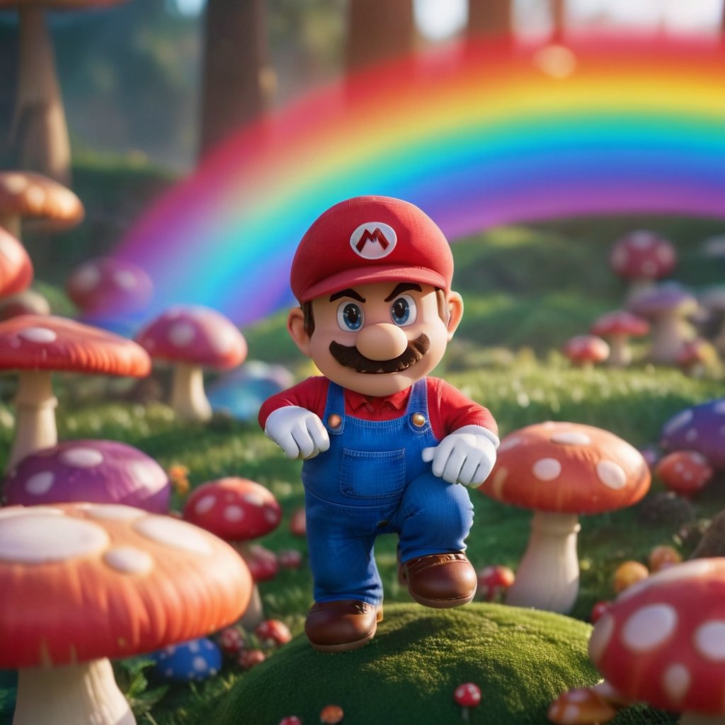 cinematic photo  mario , rainbow, mushroom <lora:Mario1024-000200:0.8> . 35mm photograph, film, bokeh, professional, 4k, highly detailed