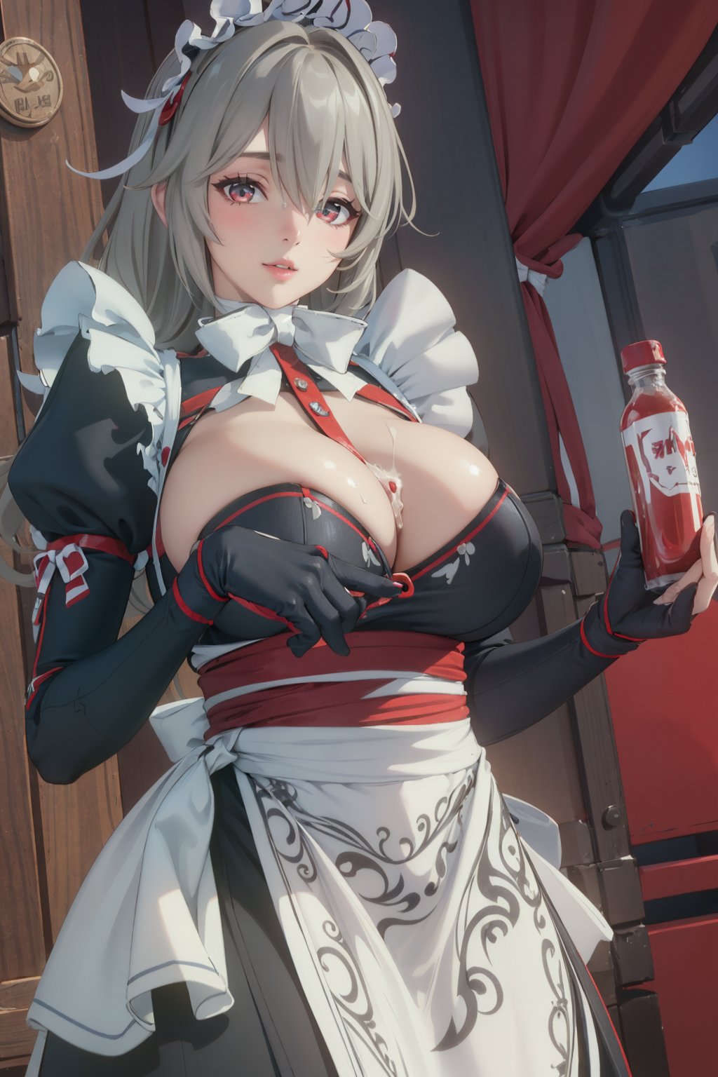 <lora:ZZZ_Lina:0.7>,ZZZ_Lina,1girl,solo,maid headdress,maid,maid apron,long sleeves,juliet sleeves,gloves,black gloves,apron,dress,frills,, 8k,best quality,masterpiece,rule of thirds,superb,high resolution,sharp focus,extremely detailed description,professional,gorgeous and intricate details,, huge breasts,PORN,uncensored,sexually suggestive,pussy,(realistic PUSSY:1.2),spread pussy under clothes,spread pussy,pussy juice,cum in pussy,pussy juice trail,pussy juice puddle,cum on pussy, good hand,beautiful hand,nice hands,perfect hands,