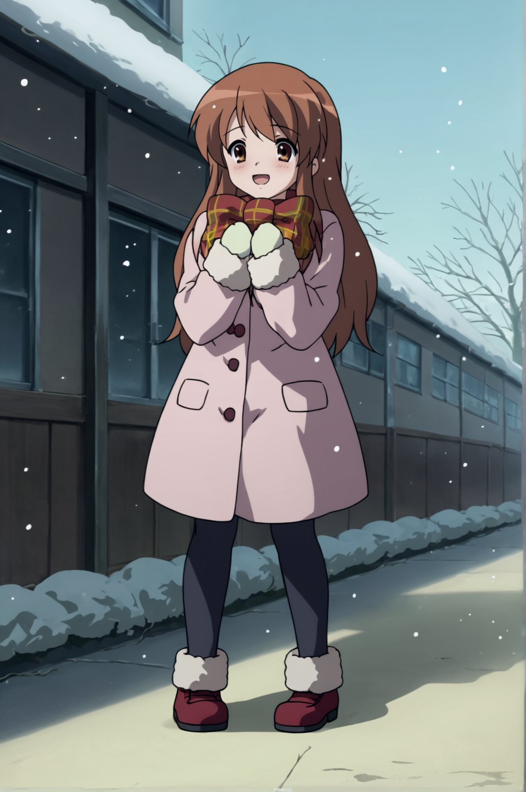 score_9, score_8_up, score_7_up,anime_source, source_anime, best background, detailed background, anime screencap,  Mikuru Asahina, Winter Uniform, full body, blush, outdoors, snow, soft particles, happy, dynamic angle, dynamic camera, <lora:JN_Mikuru_Asahina:0.8>