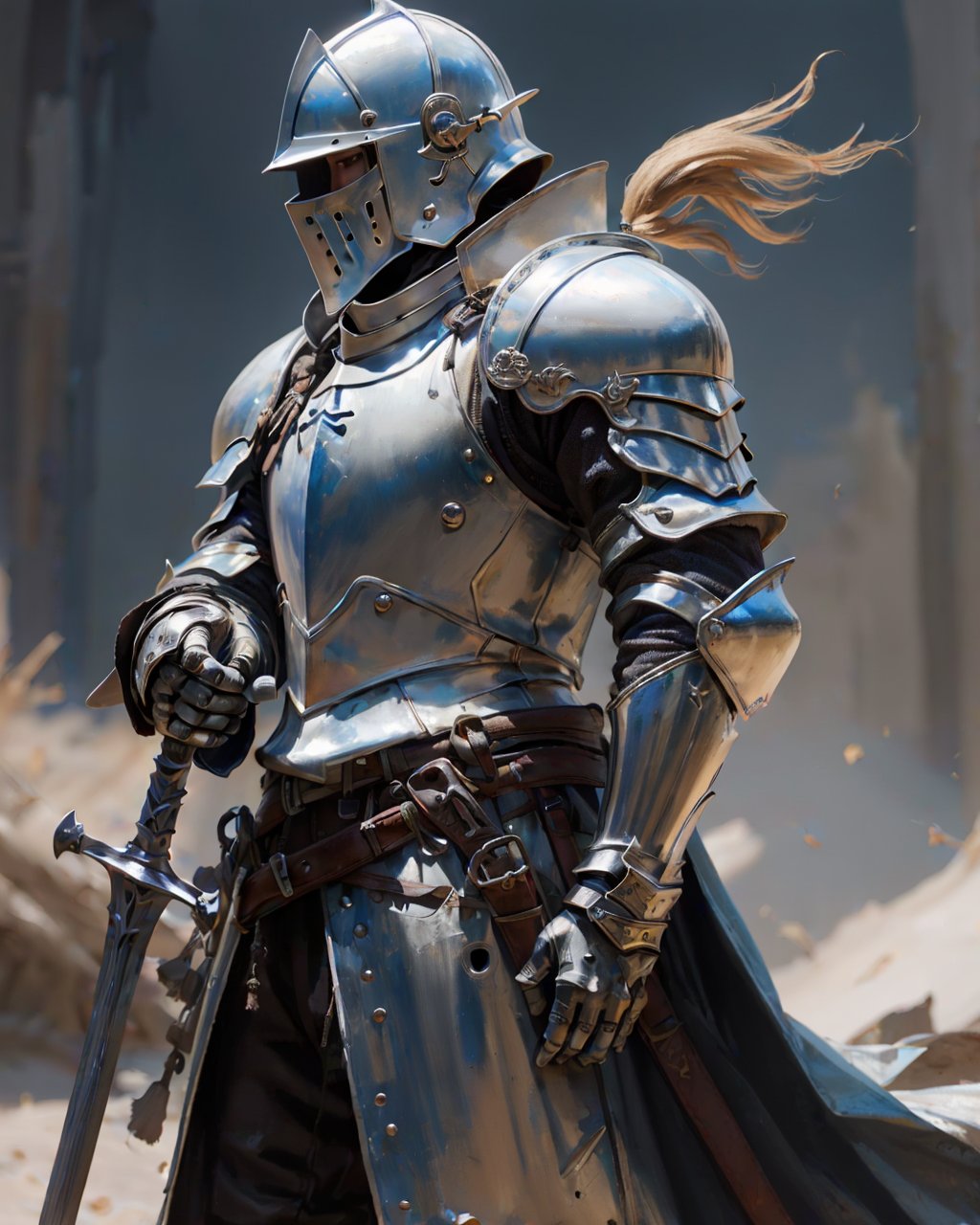 best quality,masterpiece,highly detailed,ultra-detailed, <lora:neg4all_bdsqlsz_V3.5:-1>,  <lora:knight:1> knight, weapon, armor, holding weapon 
