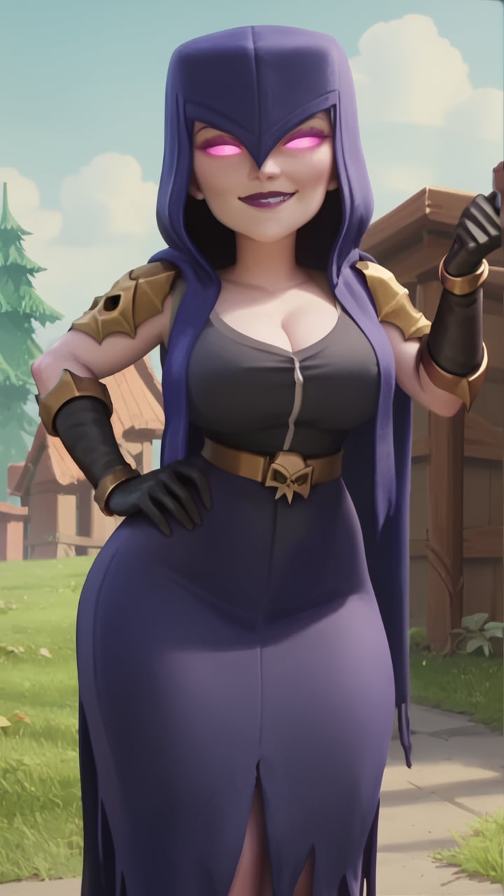 score_9, score_8_up, score_7_up, anime screencap, witch_coc, hood, no pupils, large breasts, wide hips, hand on hip, smirk, looking_at_viewer<lora:EMS-463729-EMS:1.000000>