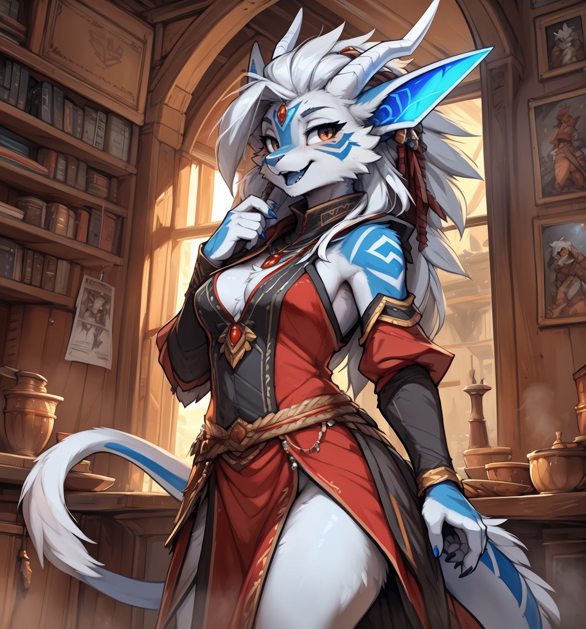 (masterpiece, best quality, absurdres, uploaded on e621:1.5), (incredibly sexy female anthro ((kobold:0.9) (zinogre:0.9) (ori:1.2) (reshiram:0.7) (midna:0.8) (draenei:0.8) goddess:1.3)), (scalie, scaly female:1.3), (detailed eyes), (detailed face), (looking behind, mouth open, happy, naughty face, flirting with viewer:1.3), (narrowed eyes:1.3), (large breasts:1.4), (fantasy style:1.25), sfw, indoors, bedroom(masterpiece, best quality, ultra detailed:1.3), (game cg, anime screencap: 1.3), (by Kemokin Mania, by Rikose, by Tofu Froth, by Studio Ghibli), uploaded on e621, by twistedscarlett60, by dagasi, by smitty g,by tom fischbach, by fluff-kevlar, by Eternity-Zinogre, by cutesexyrobutts, by hioshiru, by Cumbread, by Haps, by Claweddrip, by Buta99, by tom fischbach, by fluff-kevlar, by Eternity-Zinogre, by Tarakanovich, by Muhut, by wolfy-nail, (by dagasi, by smitty g),by tom fischbach, by fluff-kevlar, by Eternity-Zinogre, by Tarakanovich, by Muhut, by wolfy-nail, (by kenket), by ross tran, by michael & inessa garmash, by pino daeni, by isvoc, by kiguri, by alena aenami, by ruan jia, (by zenthetiger, by wolfy-nail), by Enki Bilal, by drmax, by cutesexyrobutts, by hioshiru, (masterpiece, 8k, 4k, best quality, hi res, absurd res:1.3), realistic, photography \(artwork\), (detailed background:1.3), (cinematic lighting), detailed ambient light, (detailed Chunie lighting), (ambient light on the body), rim lighting, sharp focus <lora:detail_slider_v4:2.0> <lora:Furtastic_Detailer:0.4> <lora:FurryCoreV2New:0.6>(detailed background:1.3), (cinematic lighting), detailed ambient light, (detailed Chunie lighting), (radiant body lighting), waist, hips, thighs, backlit, soft radiant sunlight, romantic soft rendering