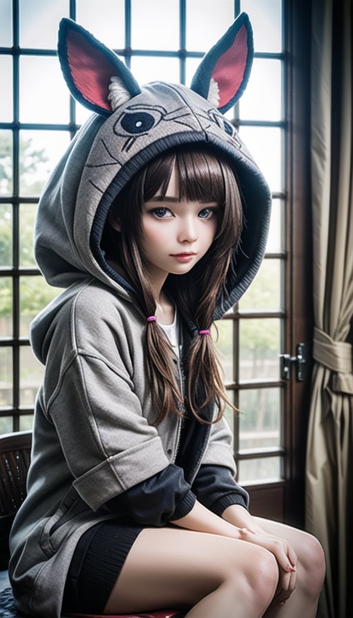 Tilt-shift photo of <lora:stylized_3dcg_v4-epoch-000020:0.8>,  hyper detailed 3d, 1girl, looking at viewer,sitting, full body,  clutter girl's lovely room, hugging stuffed animal,  fluffy hoodie with animal ears,masterpiece, best quality, 8k, detailed skin texture, detailed cloth texture,  beautiful detailed face, intricate details, ultra detailed, zentangle, <lora:hiqcg_body_768_epoch-000005:0.2:NCNF>, hiqcgbody, . Selective focus, miniature effect, blurred background, highly detailed, vibrant, perspective control