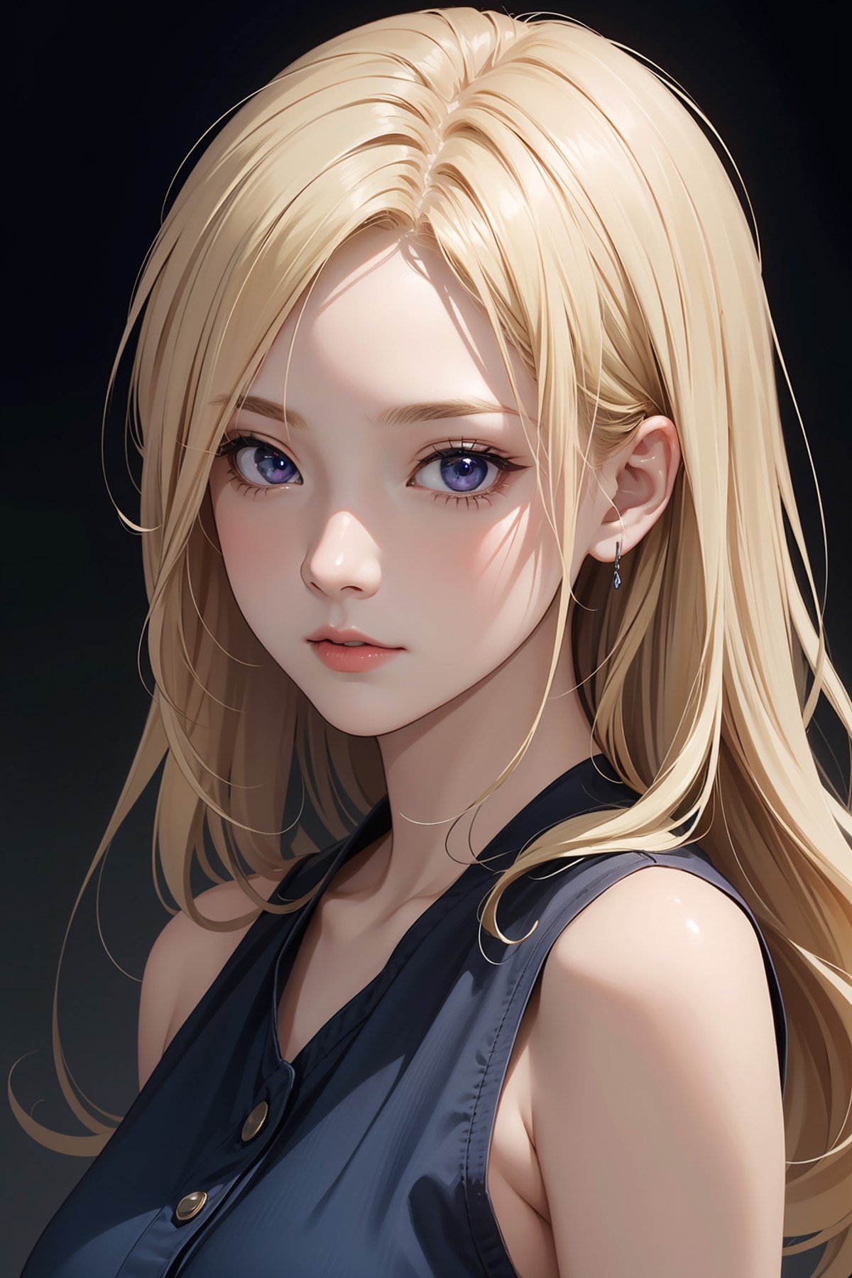 1girl, upper body, best quality, RAW photo, 16k wallpaper, extremely detailed CG, amazing, ultra detailed, hyperrealistic, official art, High quality texture, incredibly absurd-res, high-res, 18 years old, cute girl, blonde hair, beautiful face, detailed dark indigo eyes