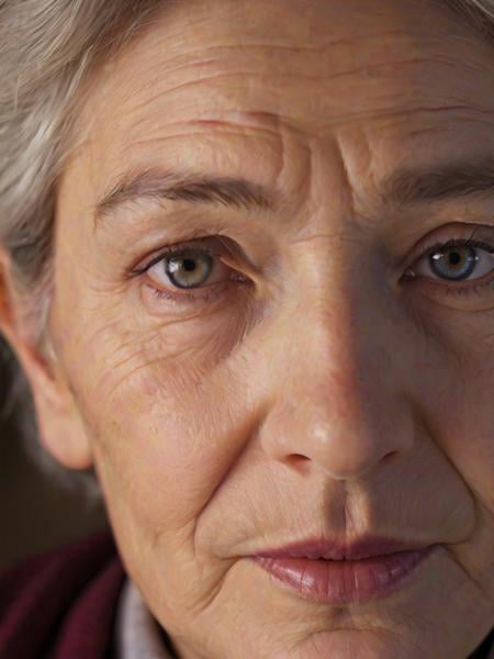 A close-up portrait of an elderly person's face, capturing the depth of their life's experiences through the map of wrinkles and the stories told by their eyes, lit by natural, soft light.