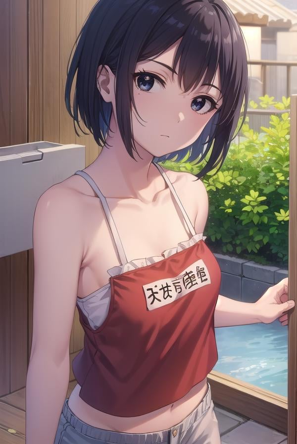 keikosanjou, <lora:keiko sanjou s1-lora-nochekaiser:1>,keiko sanjou, short hair, black hair, (black eyes:1.5),BREAK shorts, black shorts, camisole, bare shoulders, collarbone, (red camisole:1.5),BREAK outdoors, shrine,BREAK looking at viewer, (cowboy shot:1.5),BREAK <lyco:GoodHands-beta2:1>, (masterpiece:1.2), best quality, high resolution, unity 8k wallpaper, (illustration:0.8), (beautiful detailed eyes:1.6), extremely detailed face, perfect lighting, extremely detailed CG, (perfect hands, perfect anatomy),