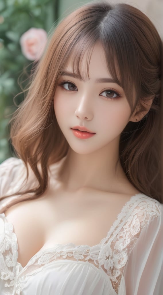 (full body:1.5), trimmed with lace babydoll, Masterpiece,  super high presence,  8K,  highest quality,  realistic,  raw photo,  natural light, one girl,  (kawaii:1.5),  girl with sexy figure, Glossy Skin,  Detailed Skin,  perfect face,  small face,  slender face,  well-groomed eyebrows,  small eyes,  (narrow eyes),  long eyes,  droopy,  bulging cheeks,  beautiful hair,  narrow waist,  thin arms,  skinny legs,  arge breasts, (full body:1.5)