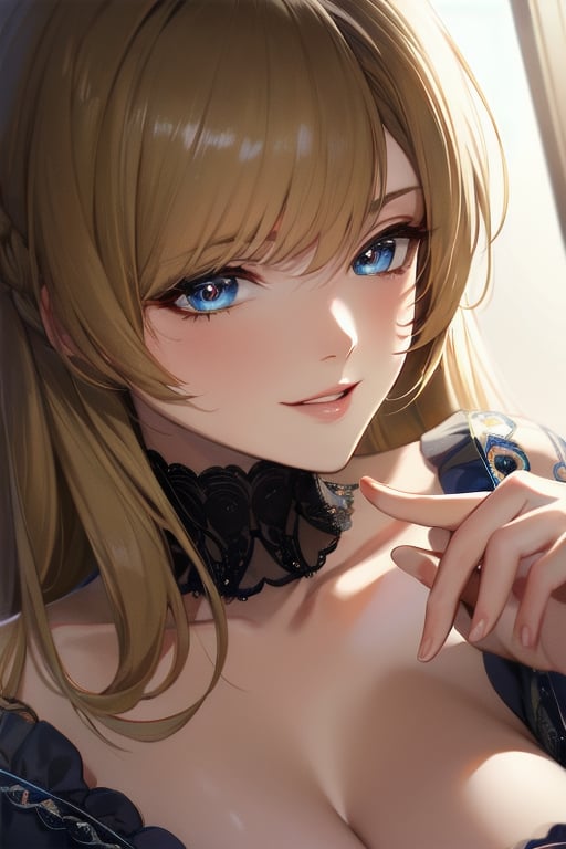 ((masterpiece)),  ((best quality)),  (ultra-detailed),  absurdres,  extremely detailed CG unity 8k wallpaper,  Official Art,  [expressive eyes, beautiful face:0.5],  detailed hands,  upper body,  close up,  solo,  scenery,  illustration,  dramatic lighting,  standing,  arm at side,  seductive smile,  parted lips,  1girl, lady,  ((masterpiece)),  , absurdres,  HDR, <lora:GoodHands-beta2:1>