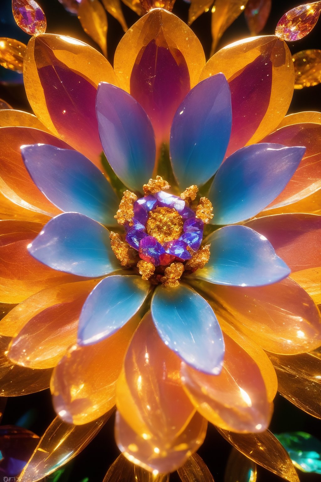 (((photographic, photo, photogenic))), extremely high quality high detail RAW color photo, crystal flower, intricate crystal patterns, translucent petals, prismatic light refraction, sharp, precise edges, detailed textures, luminous glow, 