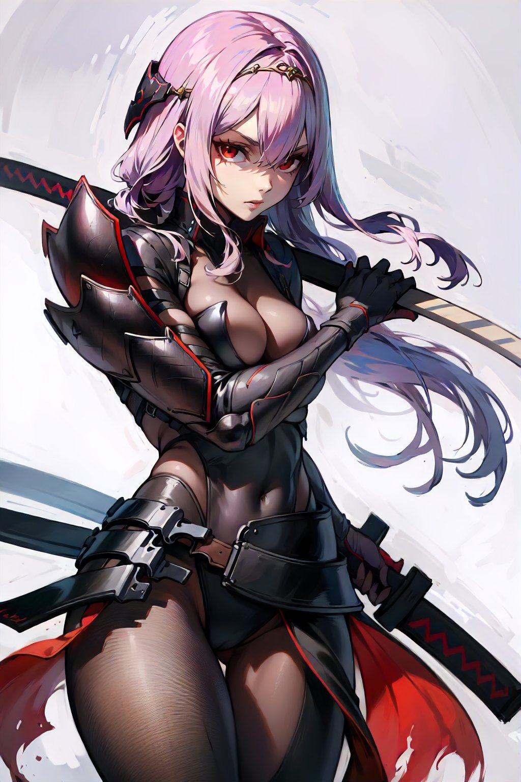 <lora:NIKKE_BSScarlet-DEF:0.7> scarletbs, solo, red eyes, headpiece, long hair, bodysuit, armor, holding weapon, katana, (high resolution, detailed, best quality, sharp)