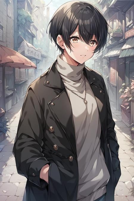 score_9, score_8_up, score_7_up, score_6_up, 1girl, <lora:Miyake_Aoi:0.9> aoi, black hair, short hair, black coat, gray sweater, hands in pockets,