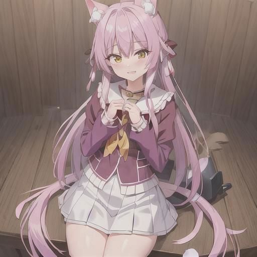 1girl, murenase, kurumi, nekomai, kurumi nekomai, seton purple hair, animal ears, cat ears, fluffy cat tail, tail, multi color hair, green eyes, serafuku, purple jacket, white shirt, separate sleeves, thigh-length hair, skirt (white), looking at viewer, very long hair, smile, in front of a burning academy, sitting(cowboy photo: 1.5), (masterpiece: 1.2), best quality, high resolution (artwork: 0.8 ), (beautiful detailed eyes: 1.6), perfect lighting, extremely detailed CGI (perfect hands, perfect anatomy) 