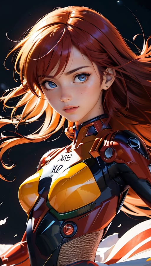 (best quality, masterpiece, colorful, dynamic angle, highest detailed)(Asuka Langley), upper body photo, fashion photography of cute red long hair girl (Asuka Langley), dressing high detailed Evangelion red suit (high resolution textures), in dynamic pose, bokeh, (intricate details, hyperdetailed:1.15), detailed, moonlight passing through hair, perfect night, (fantasy art background), (official art, extreme detailed, highest detailed), HDR+