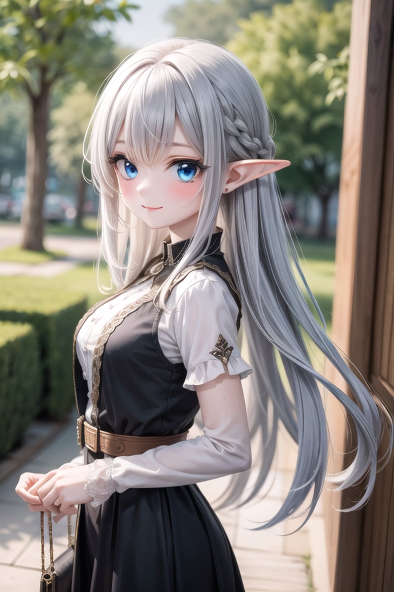 insanely detailed, absurdres, ultra-highres, ultra-detailed, best quality,1girl, solo, nice hands, perfect handsBREAKelf girl, (wearing sorcerer outfit:1.2), (nsfw:-1.5), (navel:-1)BREAKhappy smile, laugh, closed mouthBREAKfrom below,standing, cowboy shot, looking at viewerBREAKslender, kawaii, perfect symmetrical face, ultra cute girl, ultra cute face, ultra detailed eyes, ultra detailed hair, ultra cute, ultra beautifulBREAKfantasy world, in forest, river, depth of field, ultra detailed backgroundBREAKmedium breasts,BREAKsilver hair, long hair, elf ear, blue eyes