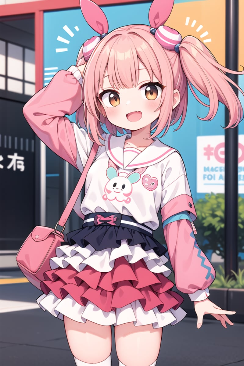 insanely detailed, absurdres, ultra-highres, ultra-detailed, best quality,1girl, solo, nice hands, perfect handsBREAK(Harajuku-style Decora pank fashion:1.5), (girl with layered colorful clothing:1.3), (multiple hair clips),knee-high socks with different patterns, carrying a plushie, standing in front of a graffiti wallBREAK(nsfw:-1.5)BREAKsmile, open mouthBREAKstanding, cowboy shot, looking at viewerBREAKslender, kawaii, perfect symmetrical face, ultra cute girl, ultra cute face, ultra detailed eyes, ultra detailed hair, ultra cute, ultra beautifulBREAKin school ground, depth of field, ultra detailed backgroundBREAKmedium breastsBREAKbrown hair, brown eyes, flipped hair,