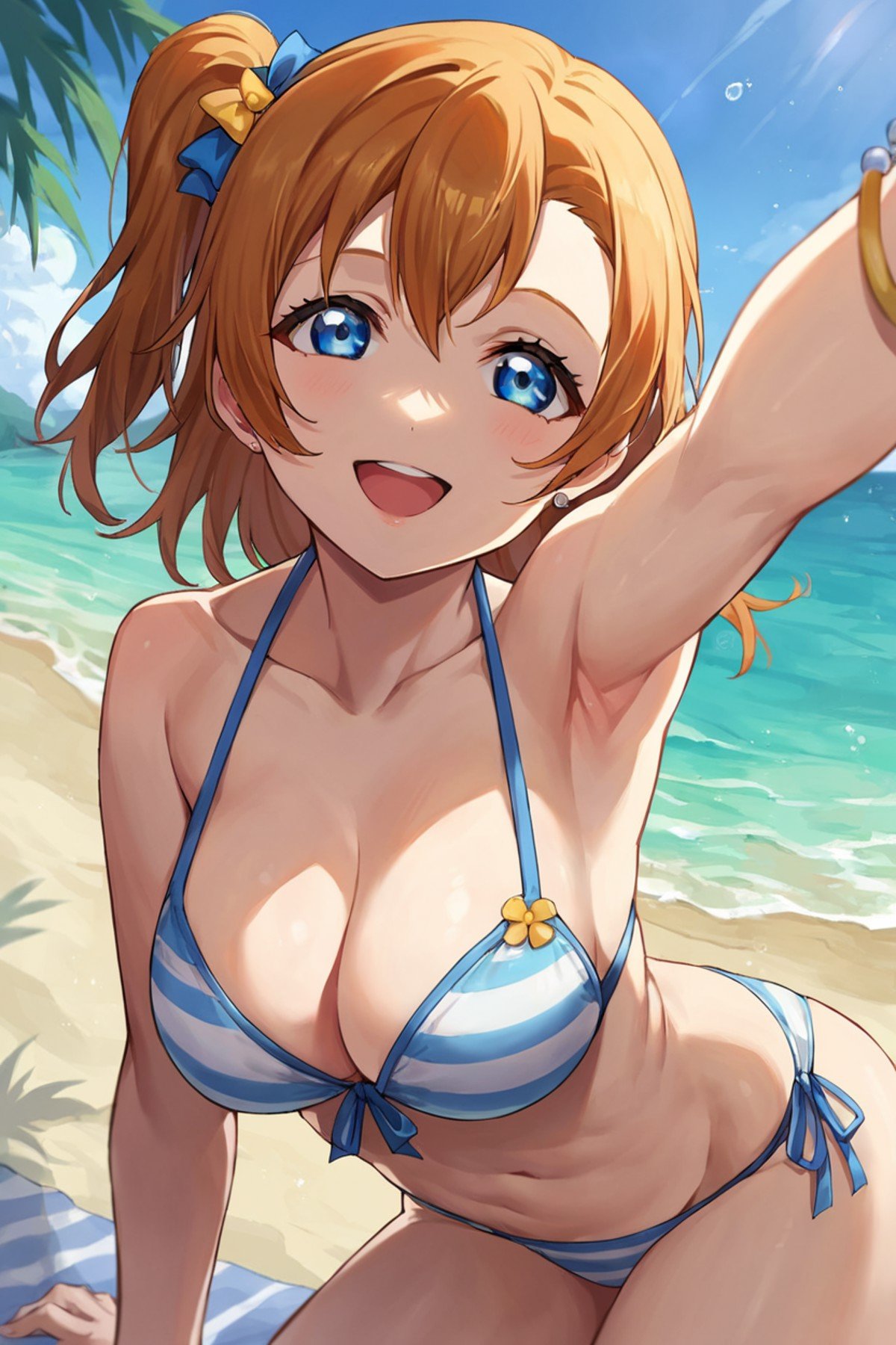 score_9, score_8_up, score_7_up, source_anime BREAK 1girl, solo, lovelive_honoka, bikini, medium hair, brown hair, blue eyes, looking at you, smile, open mouth, seaside <lora:lovelive_honoka_2-000013:0.8>