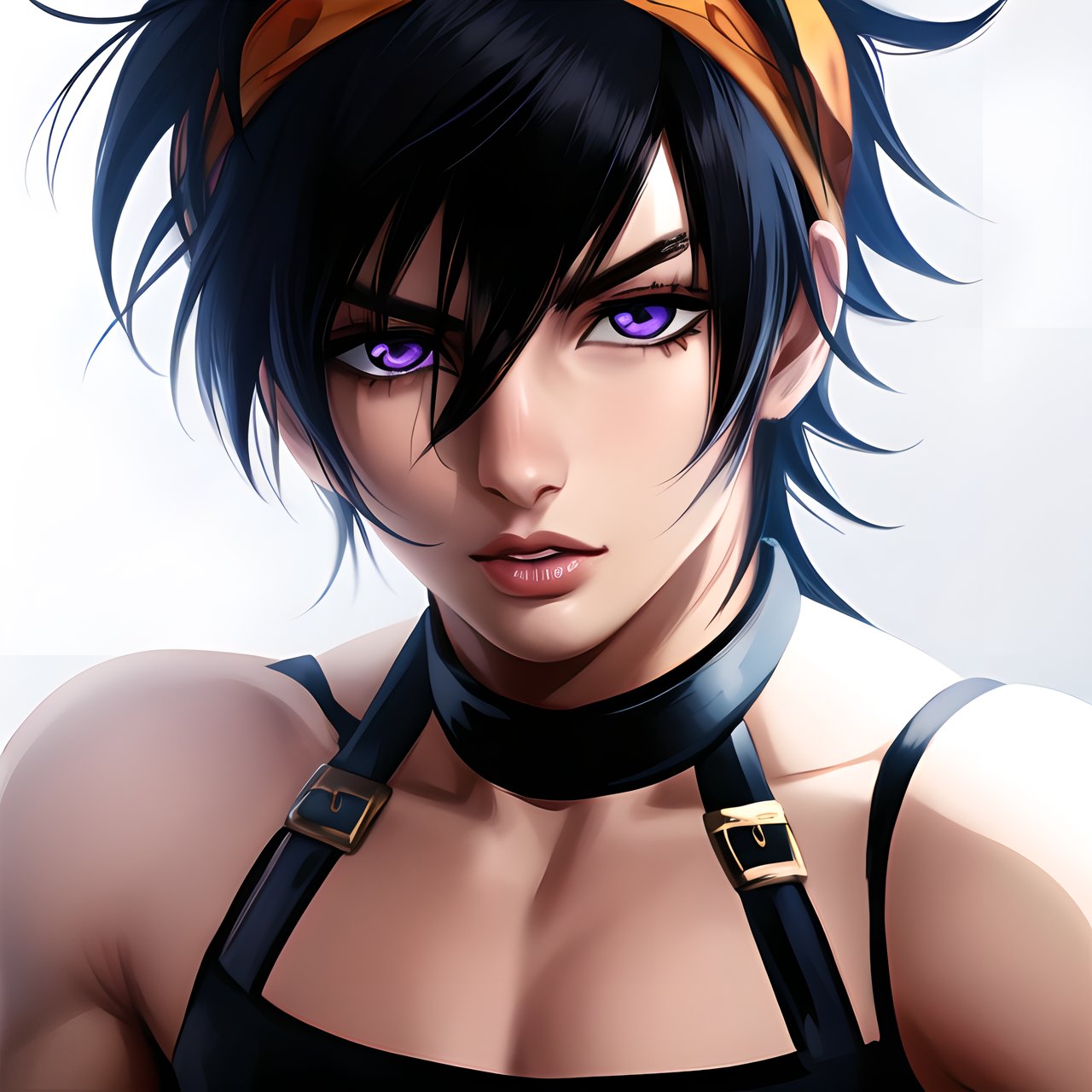 portrait,  narancia,  solo,  simple background,  black hair,  1boy,  bare shoulders,  detailed eyes,  male focus,  messy hair,  teen,  headband,  realistic,  purple eyes,  young,  teen,<lora:EMS-170094-EMS:0.600000>,<lora:EMS-1218-EMS:0.600000>