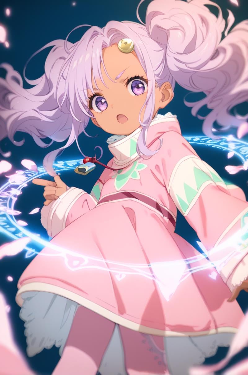 score_9, score_8_up, score_7_up, source_anime,simple background, blurry background,cowboy shot, casting spell, holding whistle, magic sparkles, magic circle, serious, open mouth,<lora:meredy_autismConfetti_v08:1>twintails, purple hair, purple eyes, pink dress, pink legwear, lace trim, meredyBase, lace, long sleeves, high collar, sleeves lace, dark skin, zPDXL