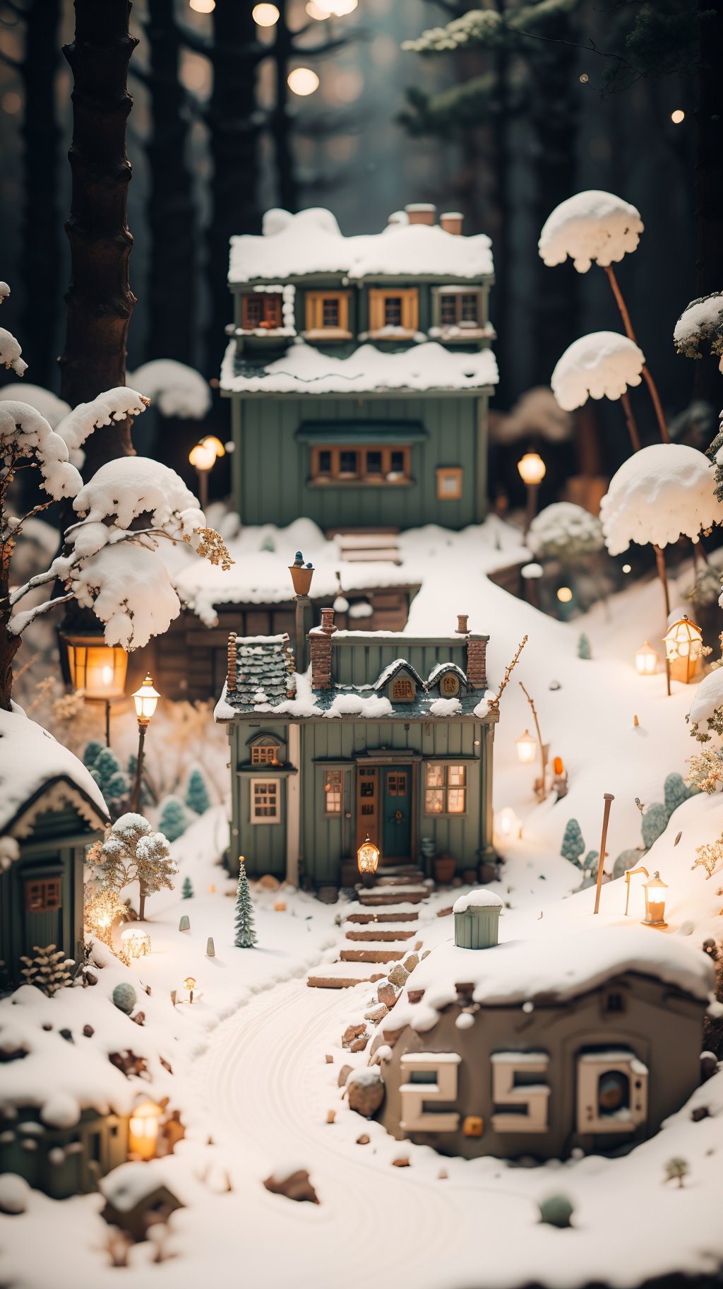 masterpiece,best quality,<lora:WM1:1>, tilt-shift,miniature photography,snowscape,snow,white,