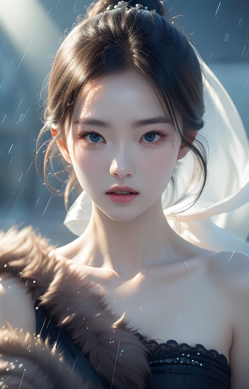 Realistic,Masterpiece,18 - year - old beautiful girl and monster,pearl - like eyes,extremely delicate facial depiction,heavy rain,crazy body movements,exaggerated perspective,poster,androgyny,fashion,dramatic lighting,strong tones,distortion style,32k UHD,chinese girls,(full_body:1.1),phone_screen, <lora:花海小姐姐:1>