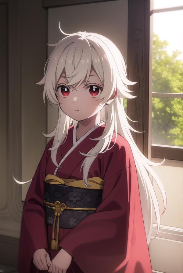 summertimehaine, <lora:summertime haine s1-lora-nochekaiser:1>,haine, long hair, bangs, (red eyes:1.3), white hair,BREAK japanese clothes, kimono, red kimono,BREAK indoors,BREAK looking at viewer,BREAK <lyco:GoodHands-beta2:1>, (masterpiece:1.2), best quality, high resolution, unity 8k wallpaper, (illustration:0.8), (beautiful detailed eyes:1.6), extremely detailed face, perfect lighting, extremely detailed CG, (perfect hands, perfect anatomy),