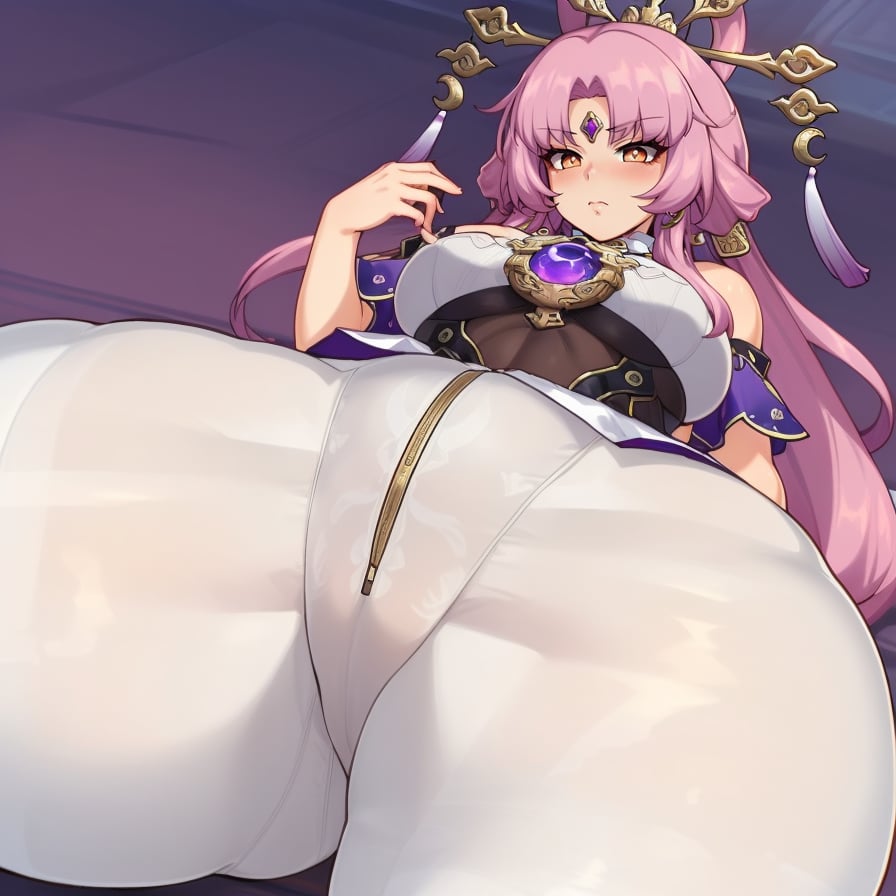 (masterpiece, best quality:1.3), Taigerarts, Soft Shading, 1girl, solo, looking at viewer, <lora:Taigerarts Style Lora:.8>, closed mouth, dynamic angle,  fuxuan, wide hips, thick thighs, large breasts, blushing, mature female, white pantyhose  <lora:fuxuanV3c:.8>