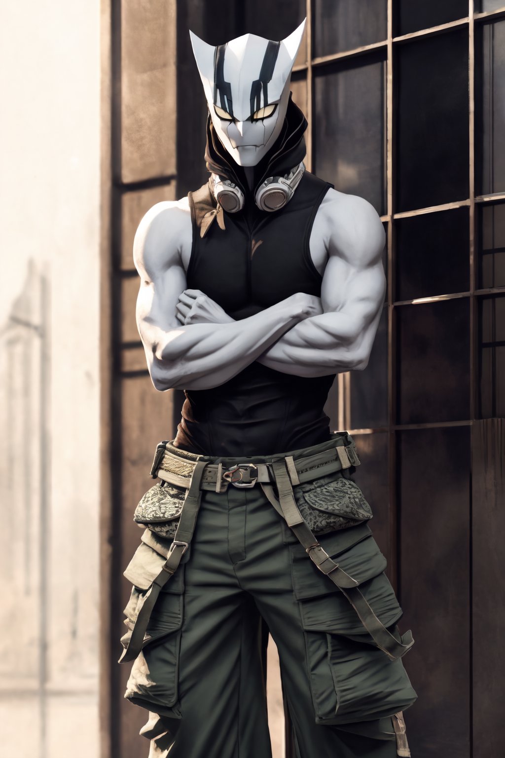 (masterpiece, best quality, highres, ultra-detailed),(beautiful and aesthetic:1.2), 1boy, zed_o_brien, male, clothing, cargo pants, shirt, standing, arms crossed, intricate details, perfect shadows and lighting,  <lora:zed_o_brien:0.8>