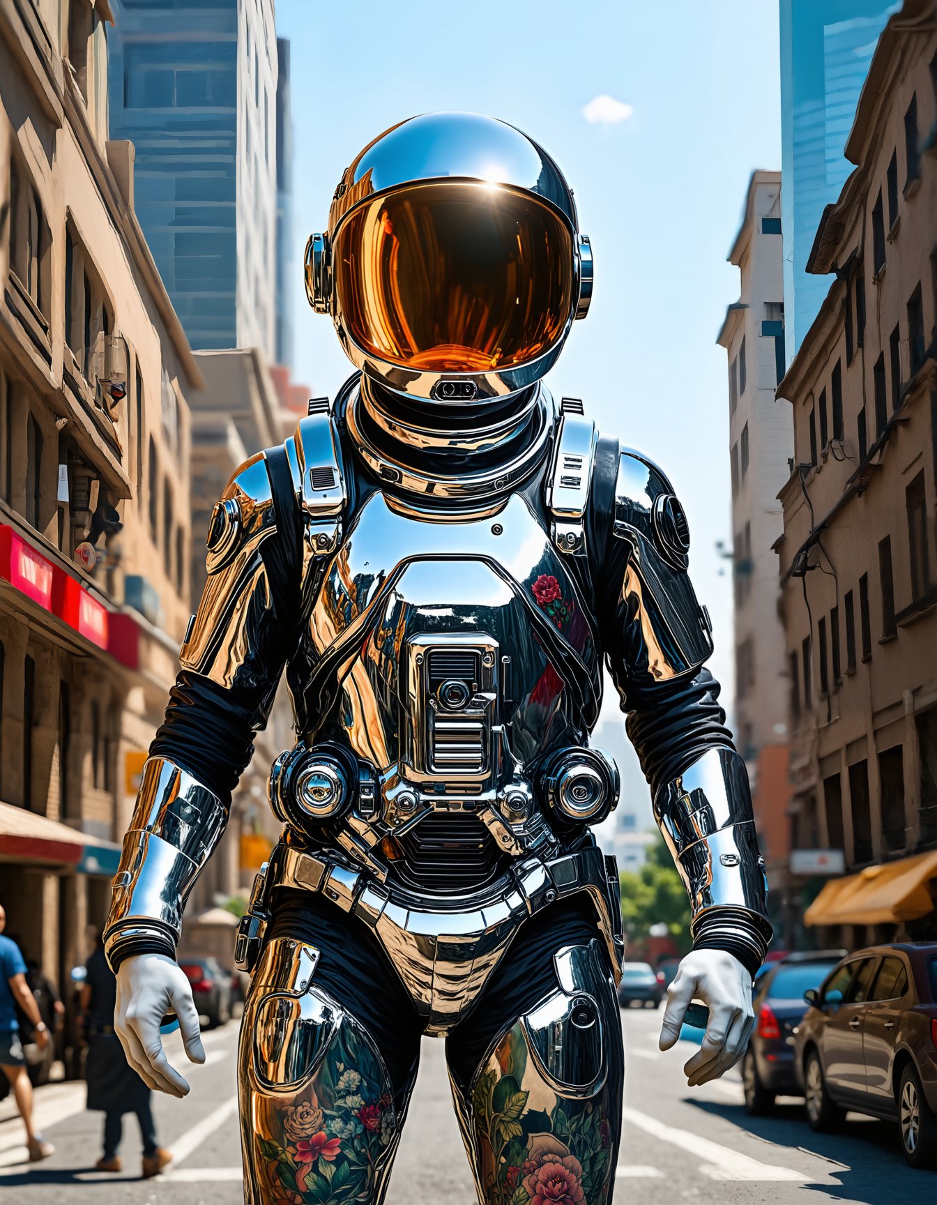 (best quality, 4K, 8K, high-resolution, masterpiece), ultra-detailed, realistic, photorealistic, astronaut, cityscape, daytime, reflective helmet, intricate suit design, floral tattoo, futuristic architecture, vibrant colors, sharp focus, dynamic lighting, sci-fi, urban environment., Ultimate Realism - High Detail Enhancement.safetensors