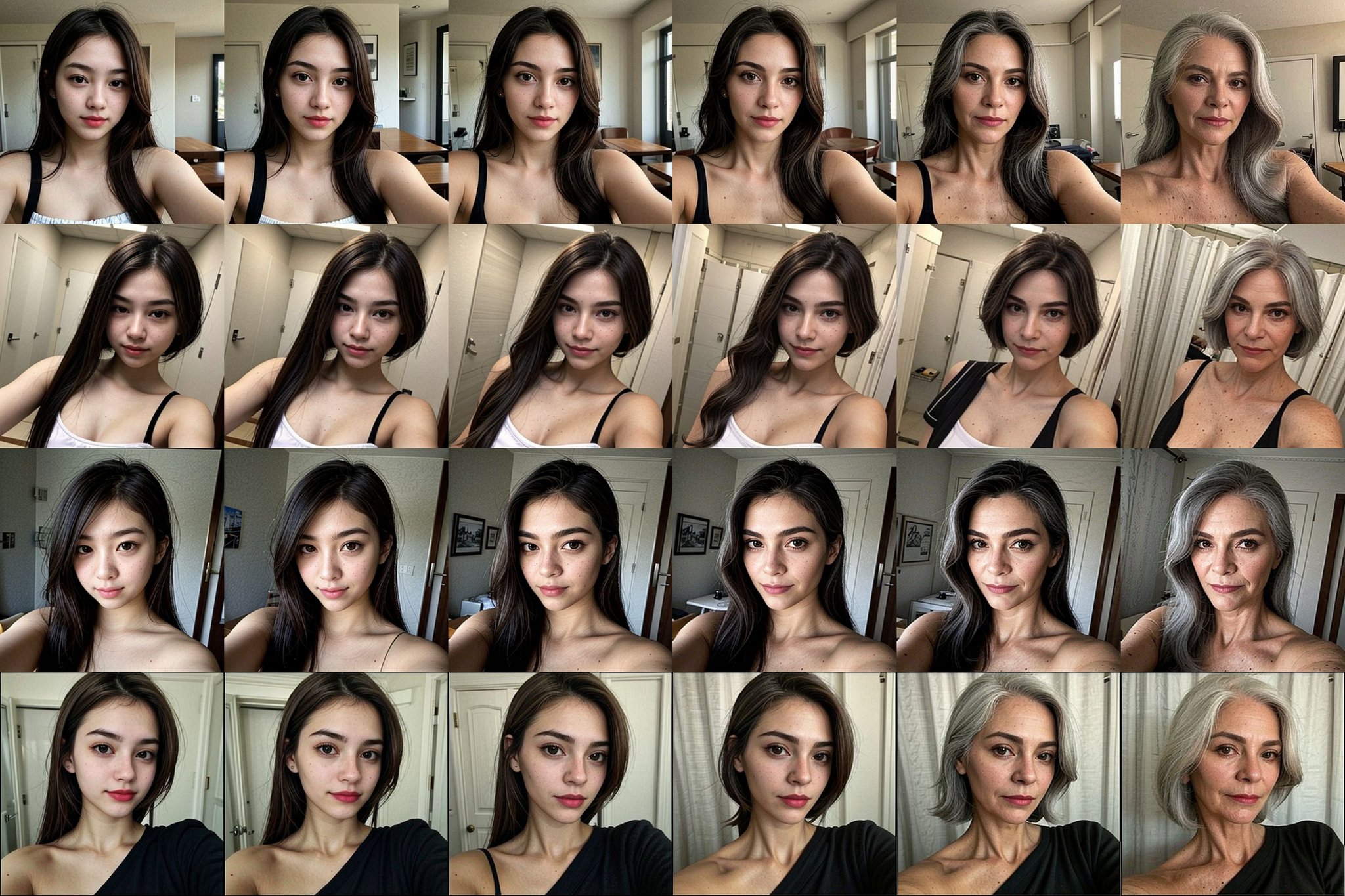 female, selfie, <lora:lcm-lora-sdv1-5:1> <lora:age_slider:0@0, 0@0.1, -2@0.1, -2@1>  