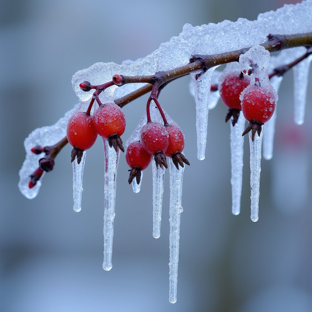 arafed tree branch with icicles hanging from it's branches,ice needles,icicles,ice shards,jungian symbols of winter,entrapped in ice,with red berries and icicles,icicle,glinting particles of ice,cold colour temperature,frozen and covered in ice,glittering ice,snow and ice,in an ice storm,ice seracs,cold color palate,ice,wintry rumpelstiltskin,frozen tear,covered in ice,icy landscape,stalactites,everything is **** out of ice,sharpened depth of field,8 k frostbite 3 engine,cold ambient light,frozen,cool white color temperature,vernadskys noosphere,cold colour temperture,viscous liquid,winter photograph,dripping stalagtites,