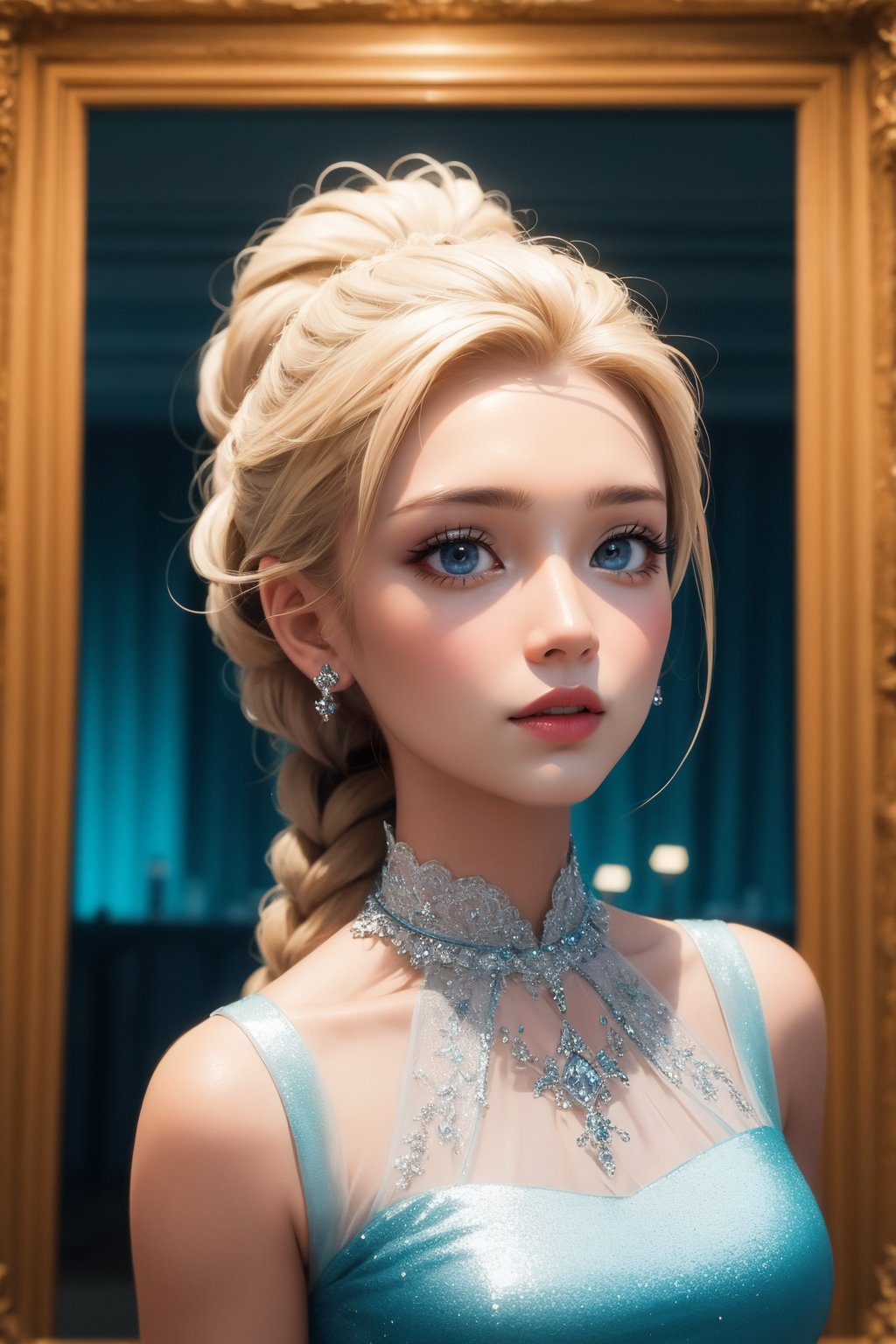 best quality, masterpiece, (elsa:0.8), upper body, blue eyes, (masterpiece,best quality:1.5)