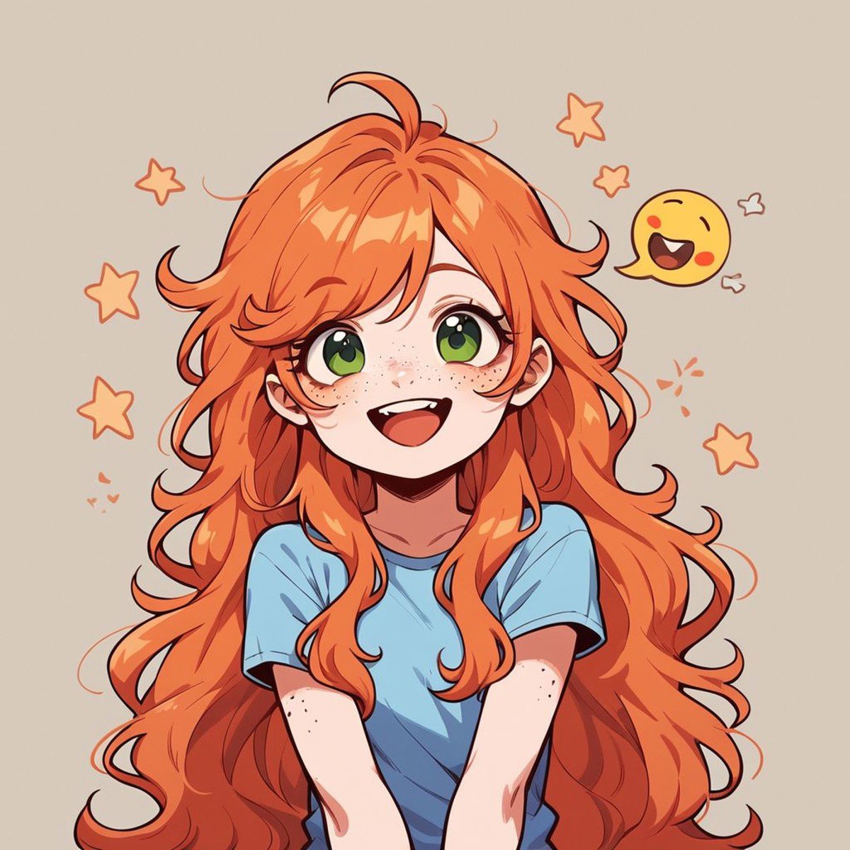 score_9, score_8_up, score_7_up, score_6_up, <lora:3m0t3XLP:1>3m0t3, ginger hair, happy, love, 1girl, freckles, green eyes, long hair, Fr3ckles, emoji <lora:Fr3ckledXLP:0.2>