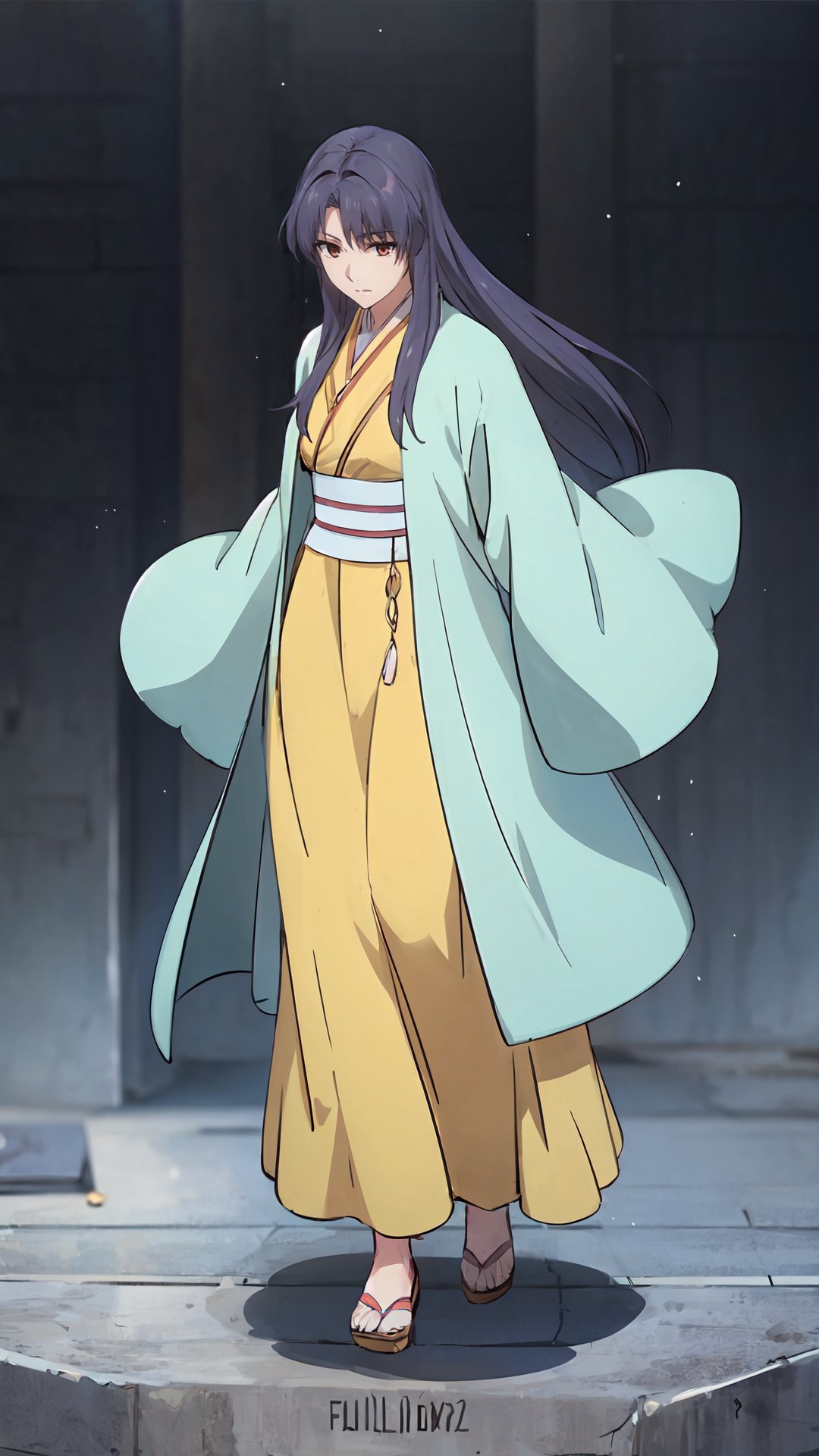 a girl,<lora:jmai_20240429132320-0000010:0.8>,full_body,light green coat,yellow robe,